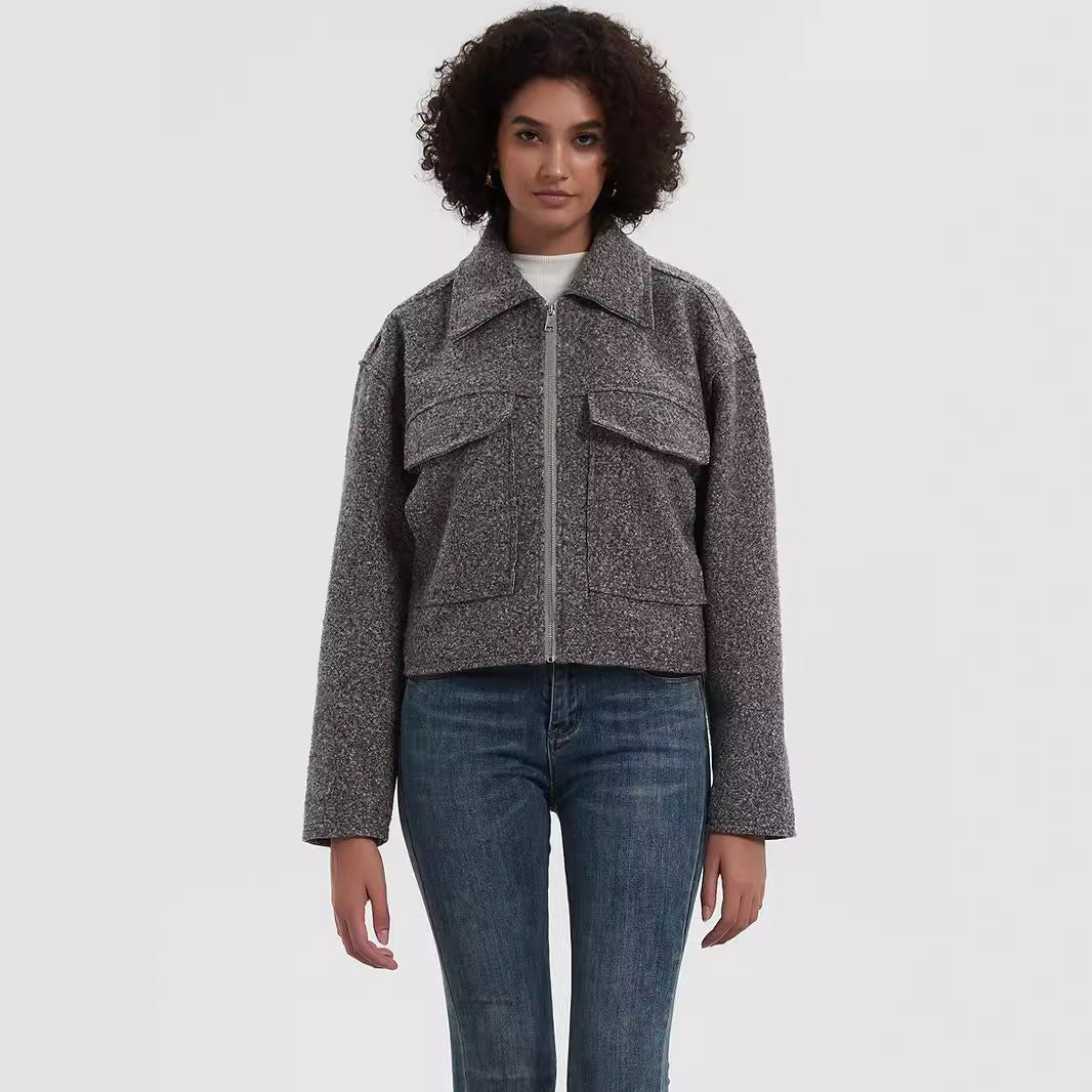 Damen cropped Utility-Jacke mit doppelten Brusttaschen Drune
