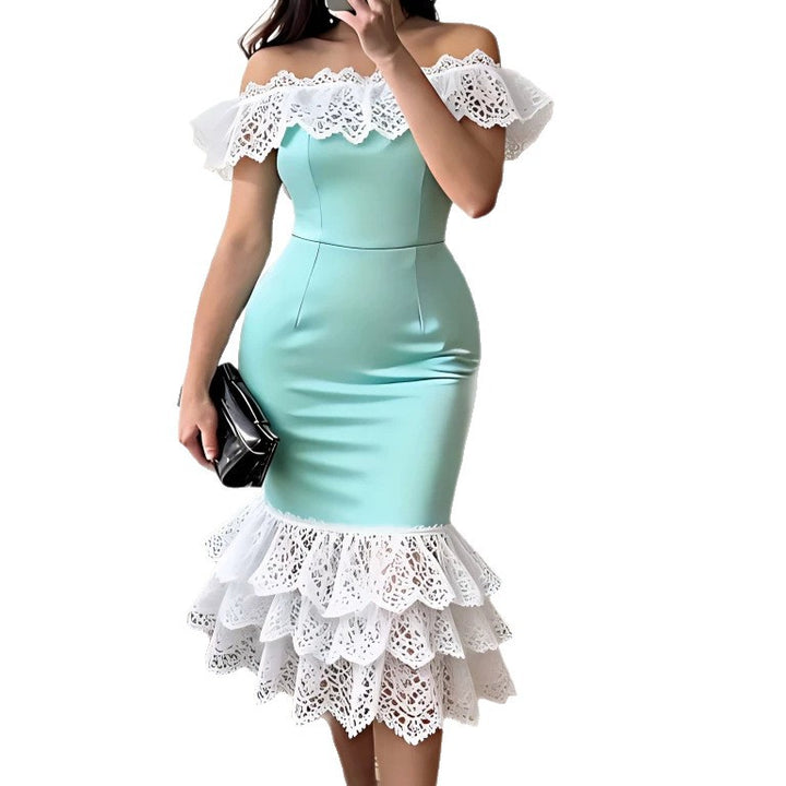 Damen Luxuriöses Cocktailkleid mit Spitzenakzenten Drune