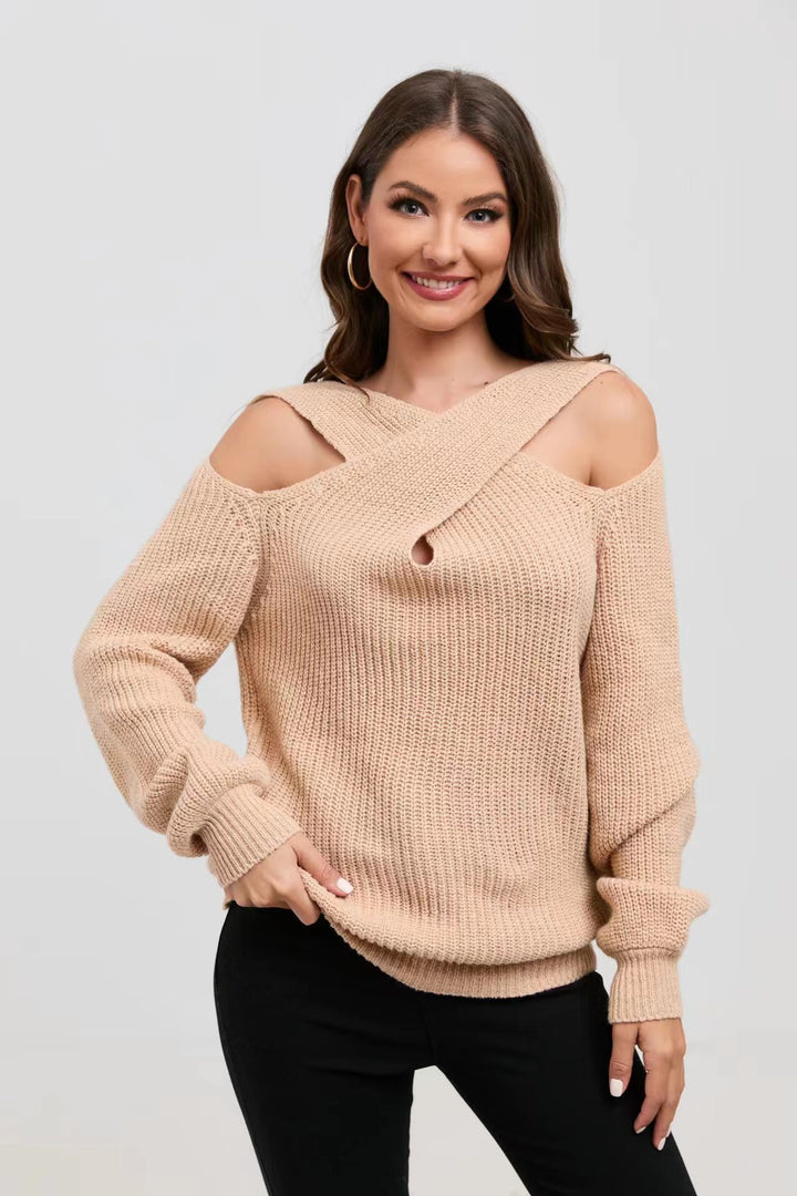 Damen Off-Shoulder Strickpullover mit asymmetrischem Design Drune