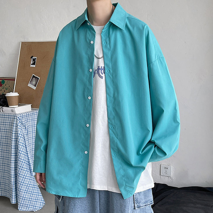 Herren nan leichtes Overshirt-Hemdjacke aus Baumwollmix mit verdeckter Knopfleiste, überschnittener Schulter und abgerundetem Saum Drune