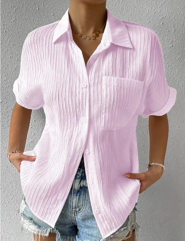 Damen Kurzarm Hemdbluse mit strukturiertem Obermaterial Drune