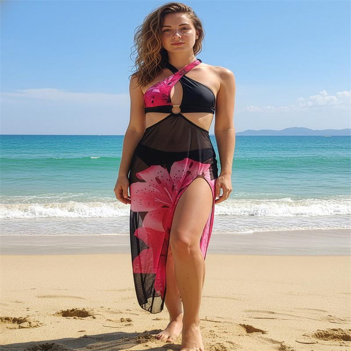 Damen Strandkleid mit modischem Wickeldesign und floralem Schnitt Drune