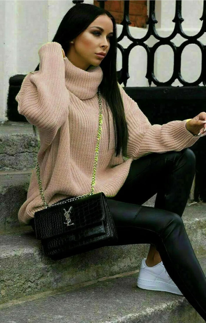 Damen Grobstrickpullover mit hohem Kragen und lässigem Schnitt Drune