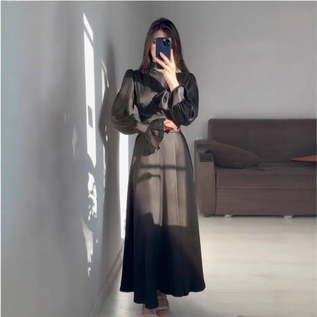 Damen Maxikleid mit weitem Ärmel und raffiniertem Schnitt Drune