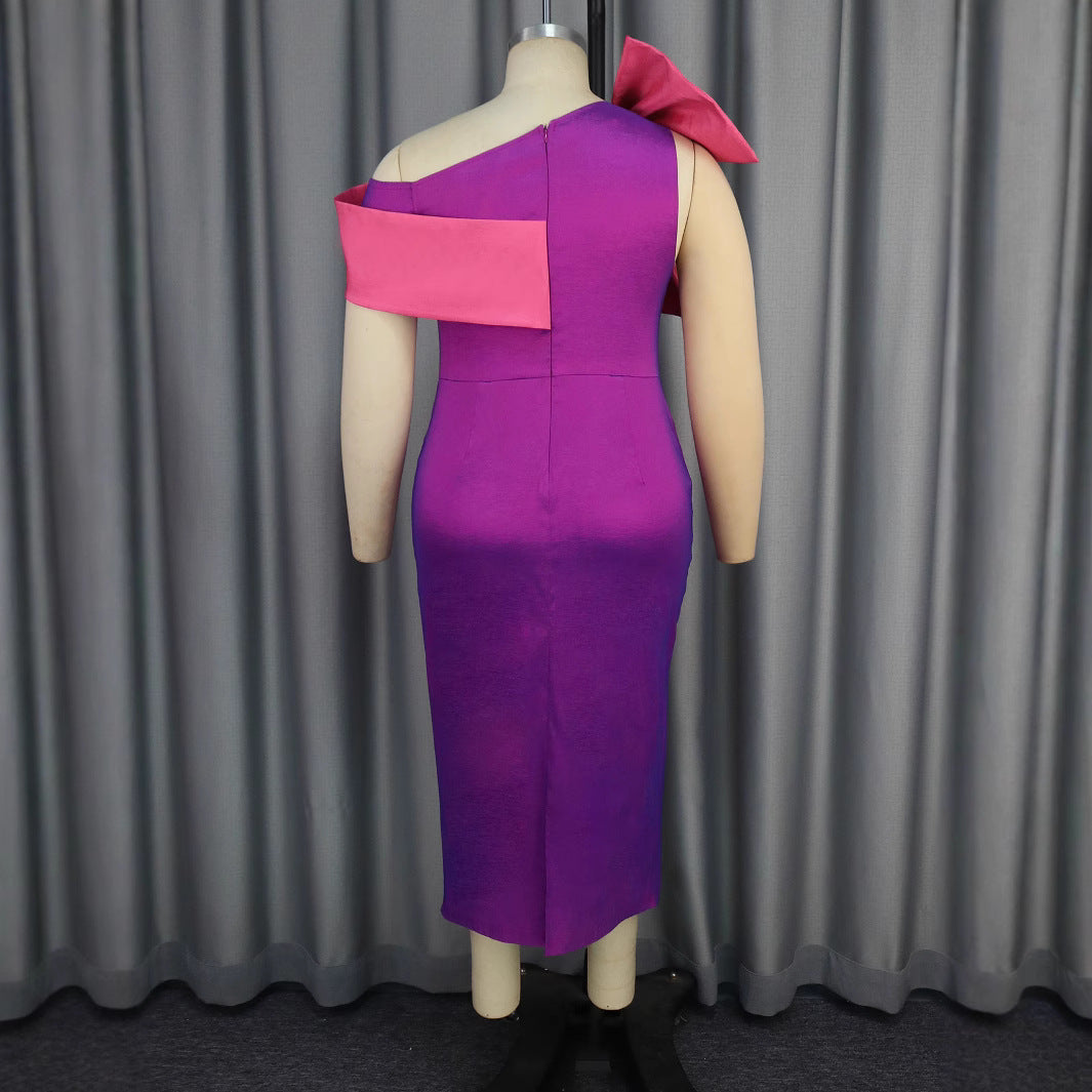 Damen elegantes Kleid mit asymmetrischem Rüschenakzent Drune