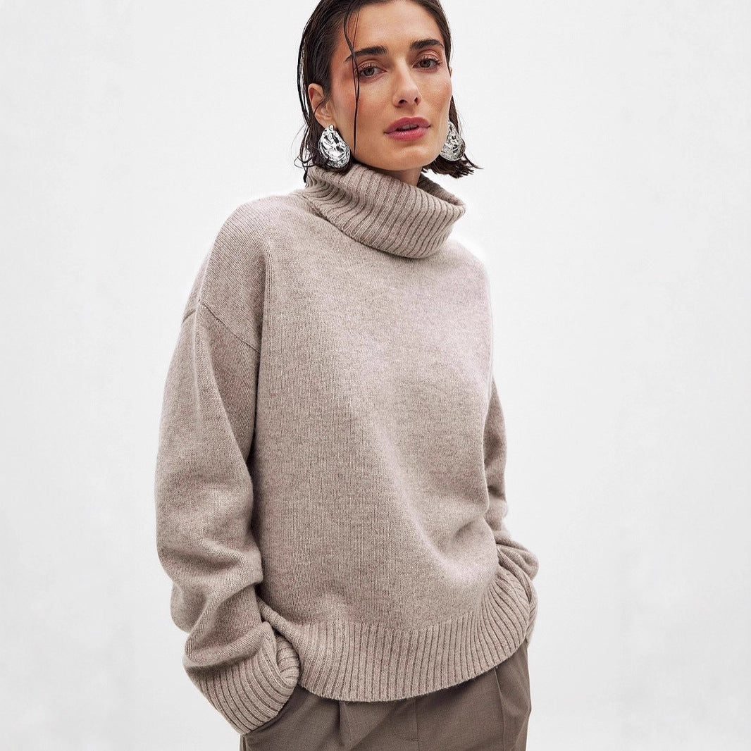Damen lässiger Rollkragenpullover aus feinem Strickmaterial Drune