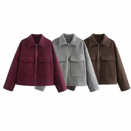 Damen hochschneiderte Jacke mit praktischen Pattentaschen und weichem Wollmix Drune