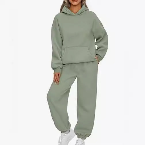 Damen nan Boxy-Hoodie und Palazzo-Jogger Set mit elastischem Knöchelbund Drune
