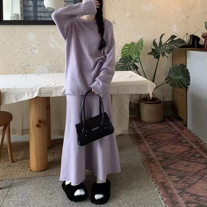 Damen Off-Shoulder Strickkleid im lässigen Stil mit fließendem Schnitt Drune