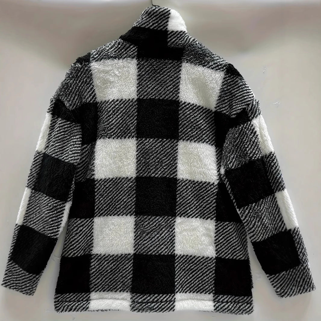Damen Flanelljacke mit großem Karomuster und weichem Innenfutter Drune
