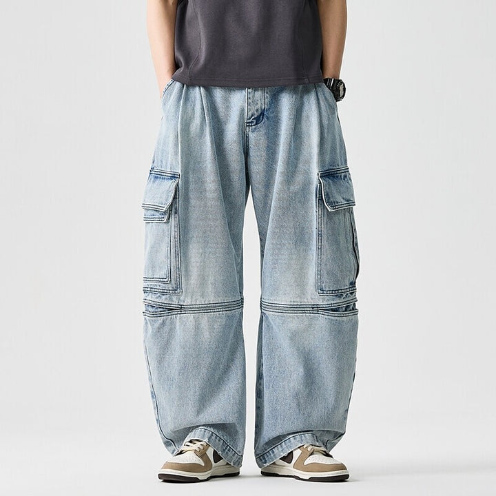 Herren nan extraweite Cargo-Jeans im Baggy-Stil mit verstärkten Knie-Nähten Drune