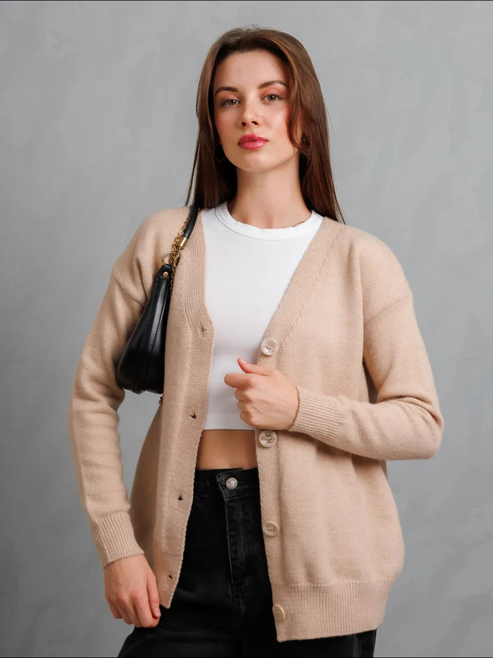Damen kuschelige Strickjacke mit knöpfbarem Design Drune