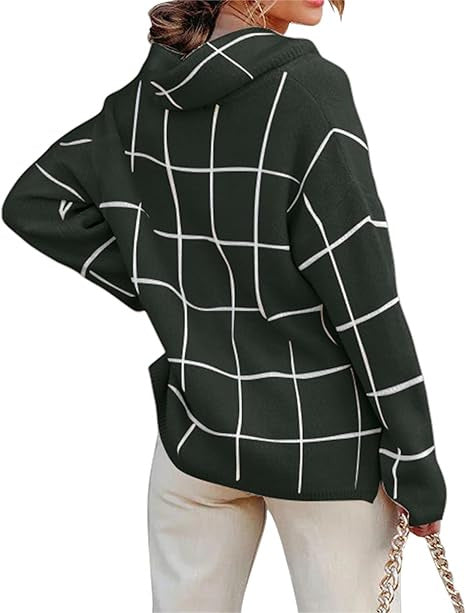 Damen Kariertes Hoodie mit Taschen und lässigem Schnitt Drune