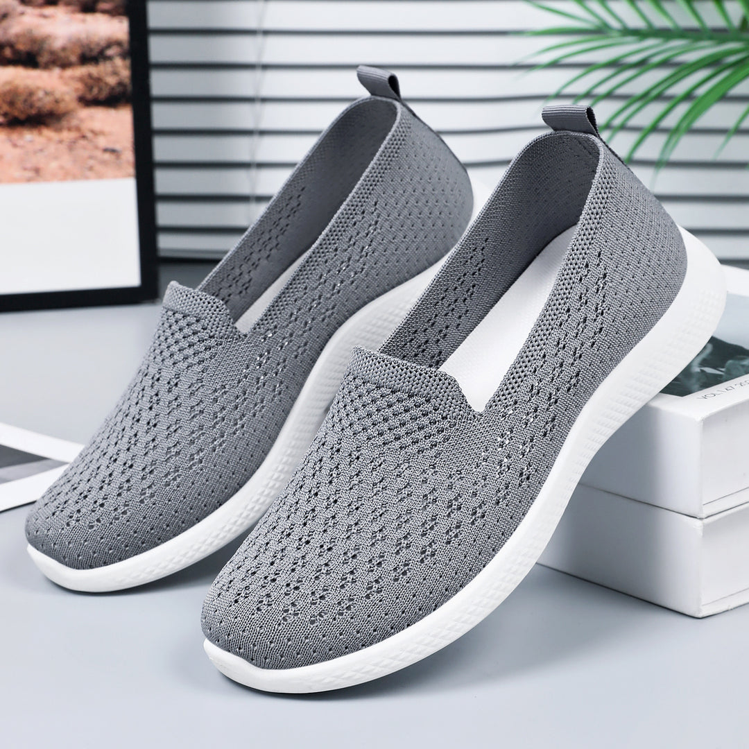 Damen nan nahtloser Strick-Slipper mit perforierter Luftnetzstruktur, ergonomischem Memory-Fußbett und leichter EVA-Dämpfung Drune