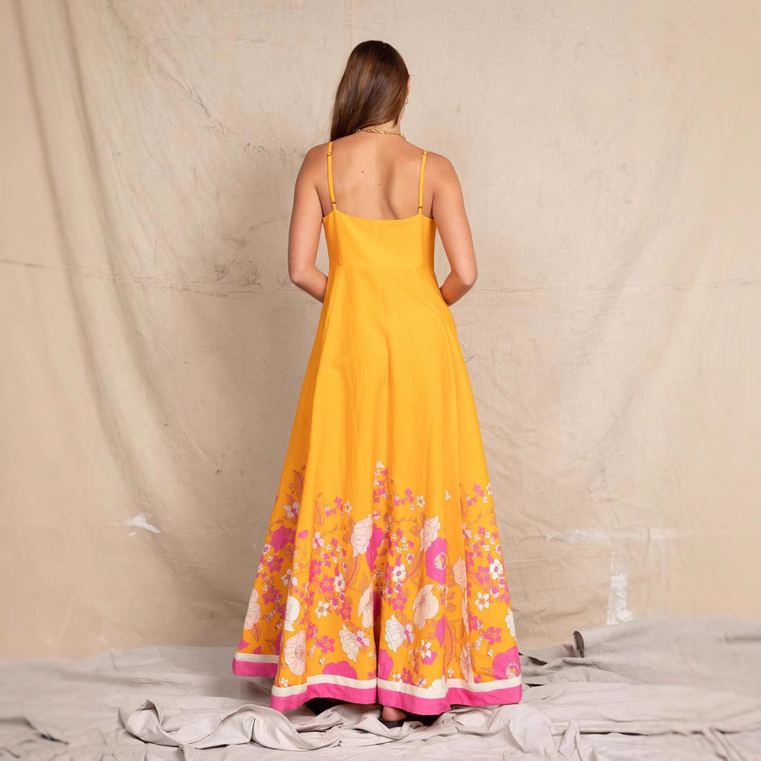 Damen Maxikleid mit floralem Design und eleganten Spaghettiträgern Drune