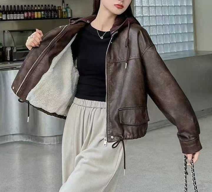 Damen lässige Kunstlederjacke Drune