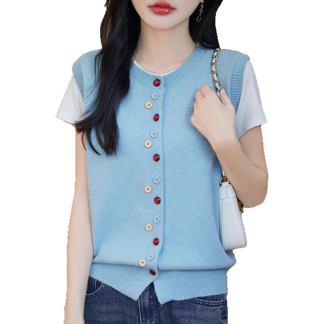 Damen Strickweste mit bunten Knopfdetails und feinem Material Drune