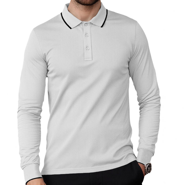 Herren nan langärmeliges Piqué-Poloshirt mit Kontrastpaspel am Kragen und Bündchen Drune