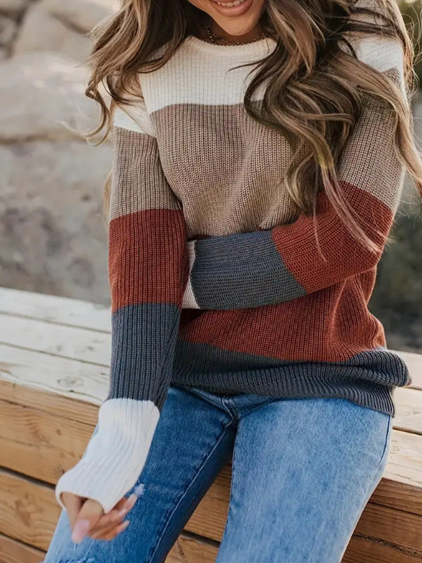 Damen Lässiger Pullover mit modischem Blockstreifen-Design Drune