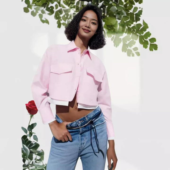 Damen Kurzarm-Bluse mit praktischen aufgesetzten Taschen Drune