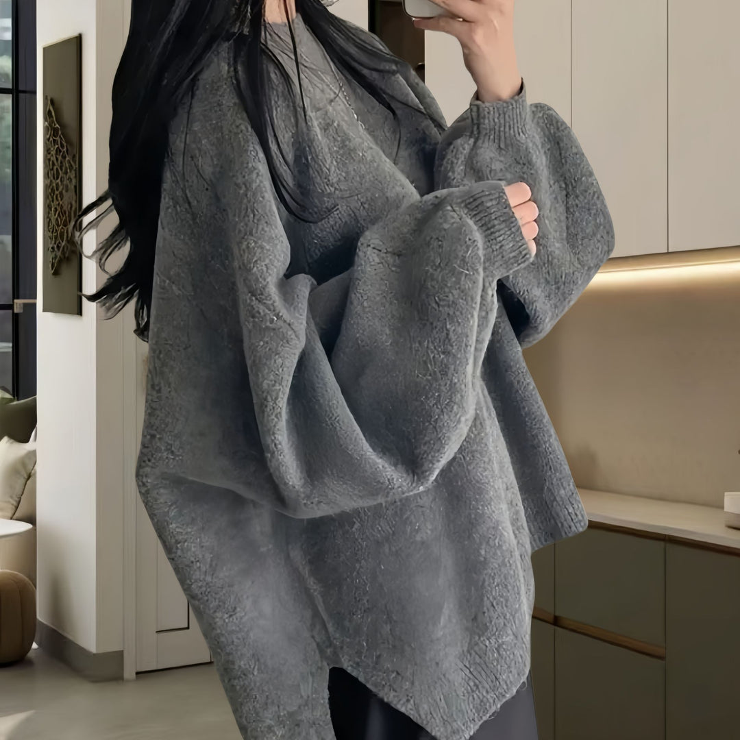 Damen Oversized Strickpullover mit weichem Fleece-Material und modernen Schnittelementen Drune