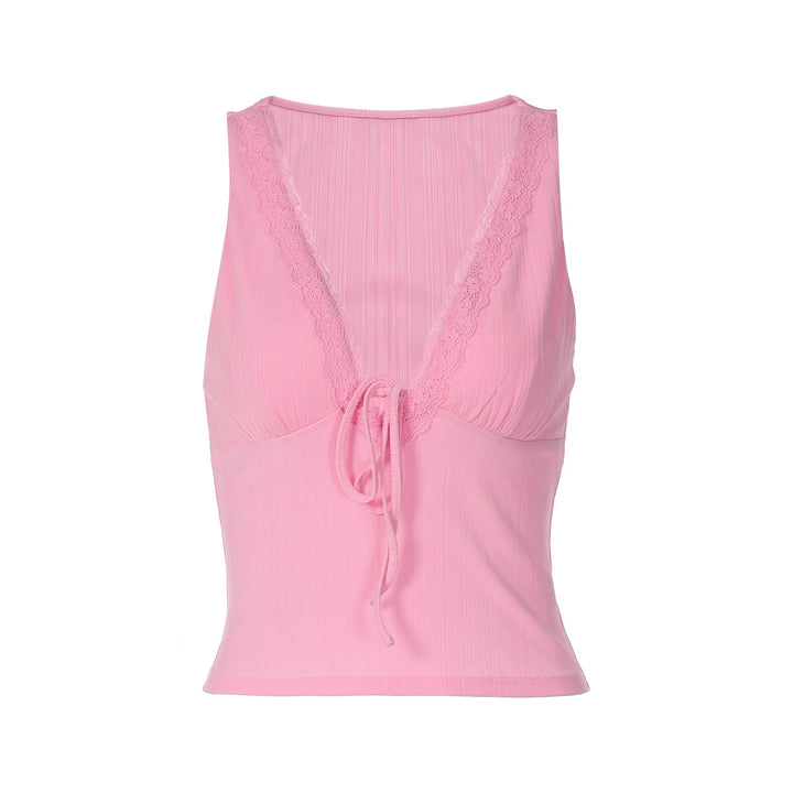 Damen Charmantes Spaghetti-Top mit verspieltem Spitzenrand Drune