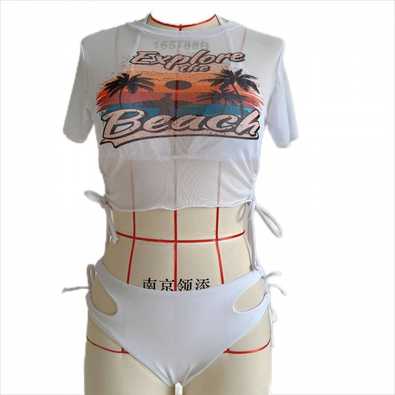 Damen Bikiniset mit modischer cropped Bluse und Schnürdetail Drune