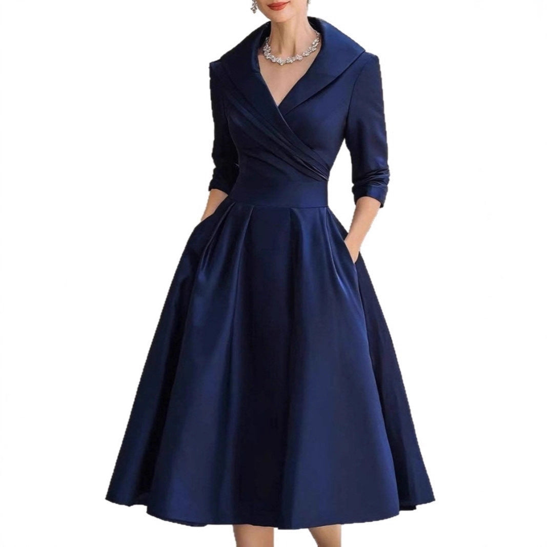 Damen elegantes Wickelkleid mit Schößchen und praktischen Taschen Drune