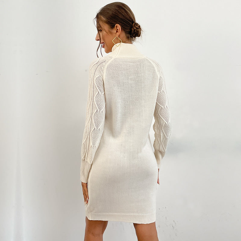 Damen Strickkleid mit hochgestellt Kragen und modernem Cut-Out Drune