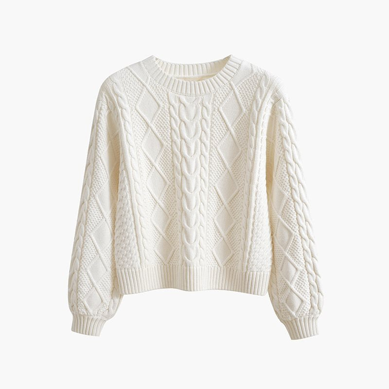 Damen Grobstrickpullover mit kreativem Zopfmuster und weit geschnittenen Ärmeln Drune