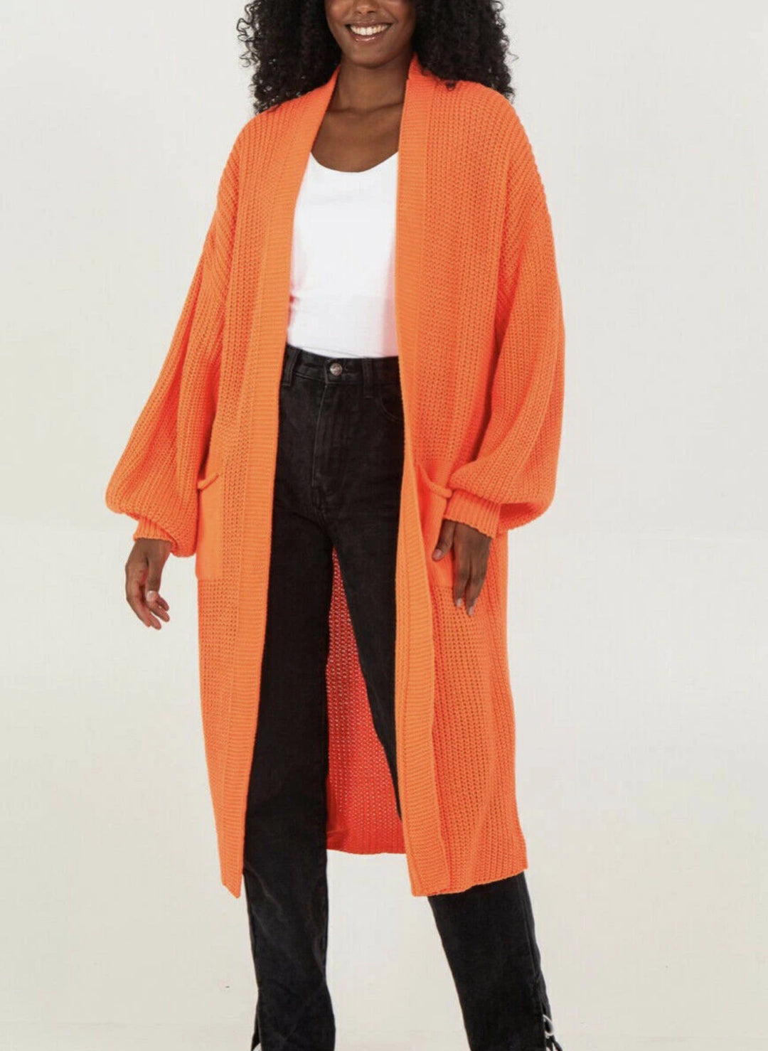 Damen Großer Strickcardigan mit voluminösen Ärmeln und offener Front Drune