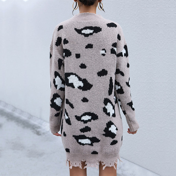 Damen Strickkleid mit verspieltem Leopardenmuster und lässigem Schnitt Drune