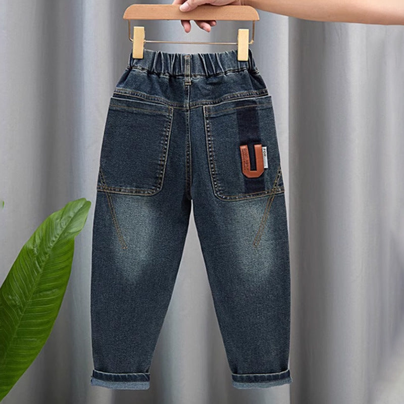 Damen modische Denim-Hose mit elastischem Bund und praktischen Taschen Drune