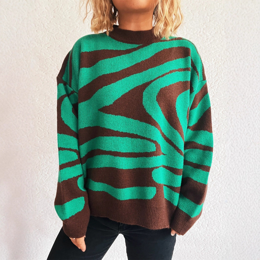 Damen kuscheliger Oversized-Pullover mit trendigem Zebra-Muster Drune