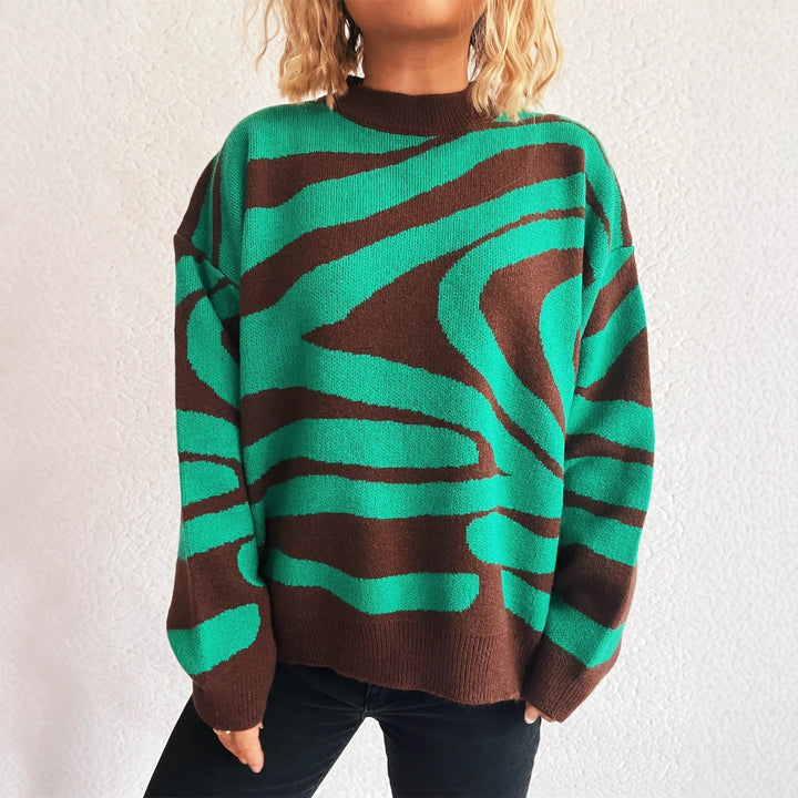 Damen kuscheliger Oversized-Pullover mit trendigem Zebra-Muster Drune