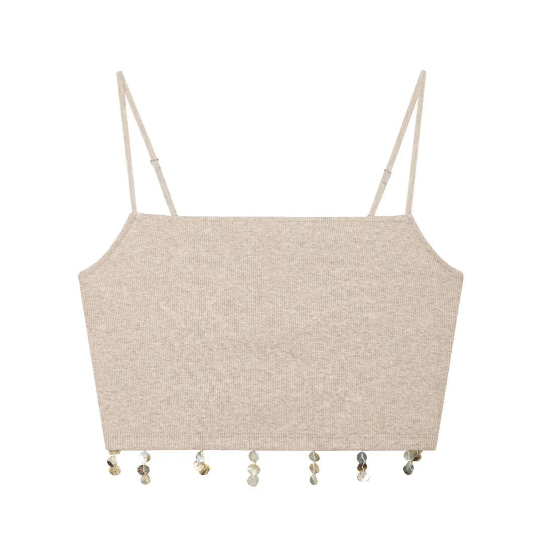 Damen Crop-Top mit funkelnden Pailletten und schmalen Trägern Drune