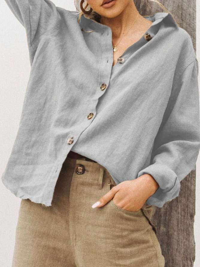 Damen lässige Leinenbluse mit Knopfdetail Drune