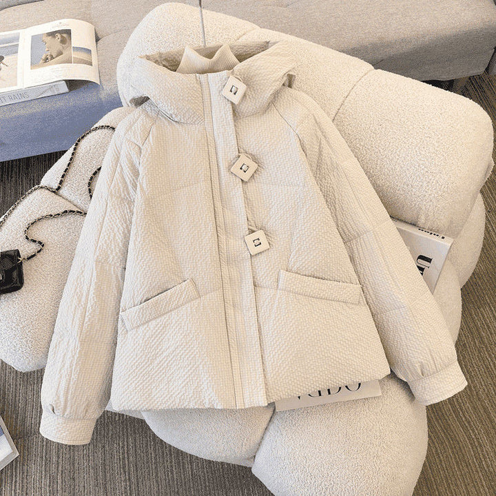Damen Puffy Winterjacke mit Kapuze und dekorativen Knöpfen Drune