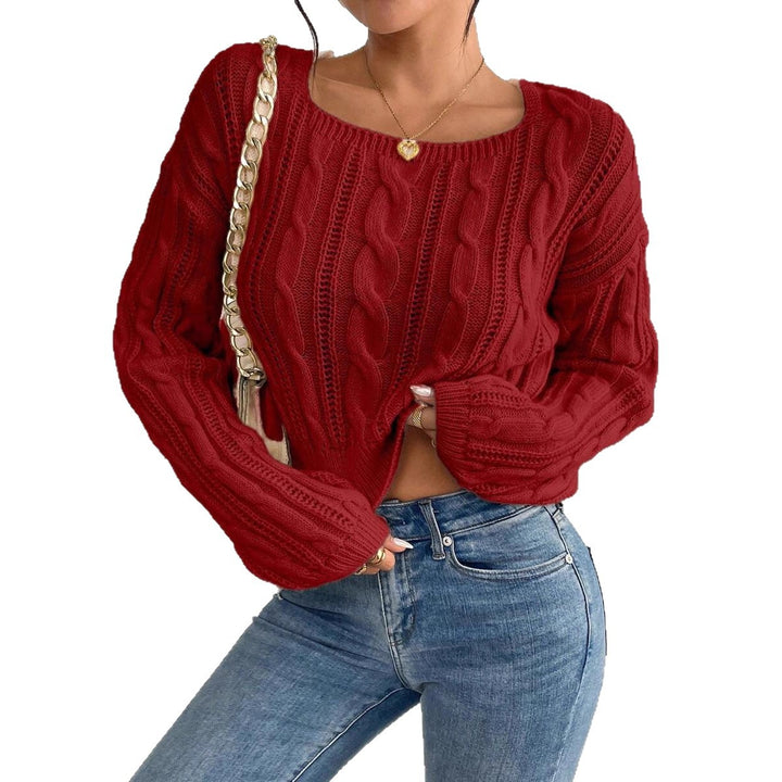 Damen Grobstrickpullover mit modernem Zopfmuster und weitem Rundhalsausschnitt Drune