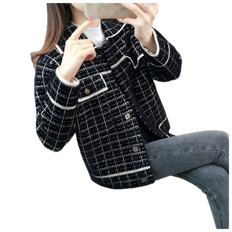 Damen elegante Karojacke mit strukturiertem Design und praktischen Taschen Drune