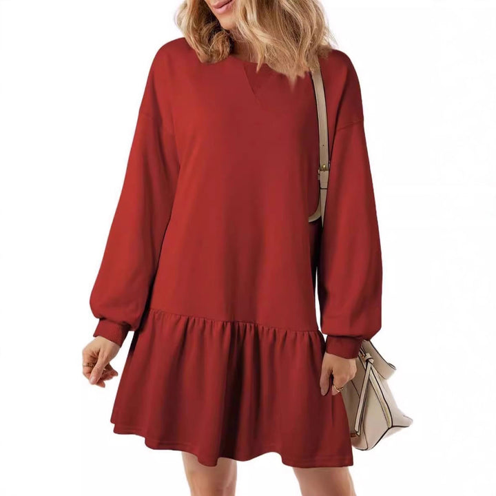 Damen Lässiges Sweatkleid mit V-Ausschnitt und Rüschensaum Drune