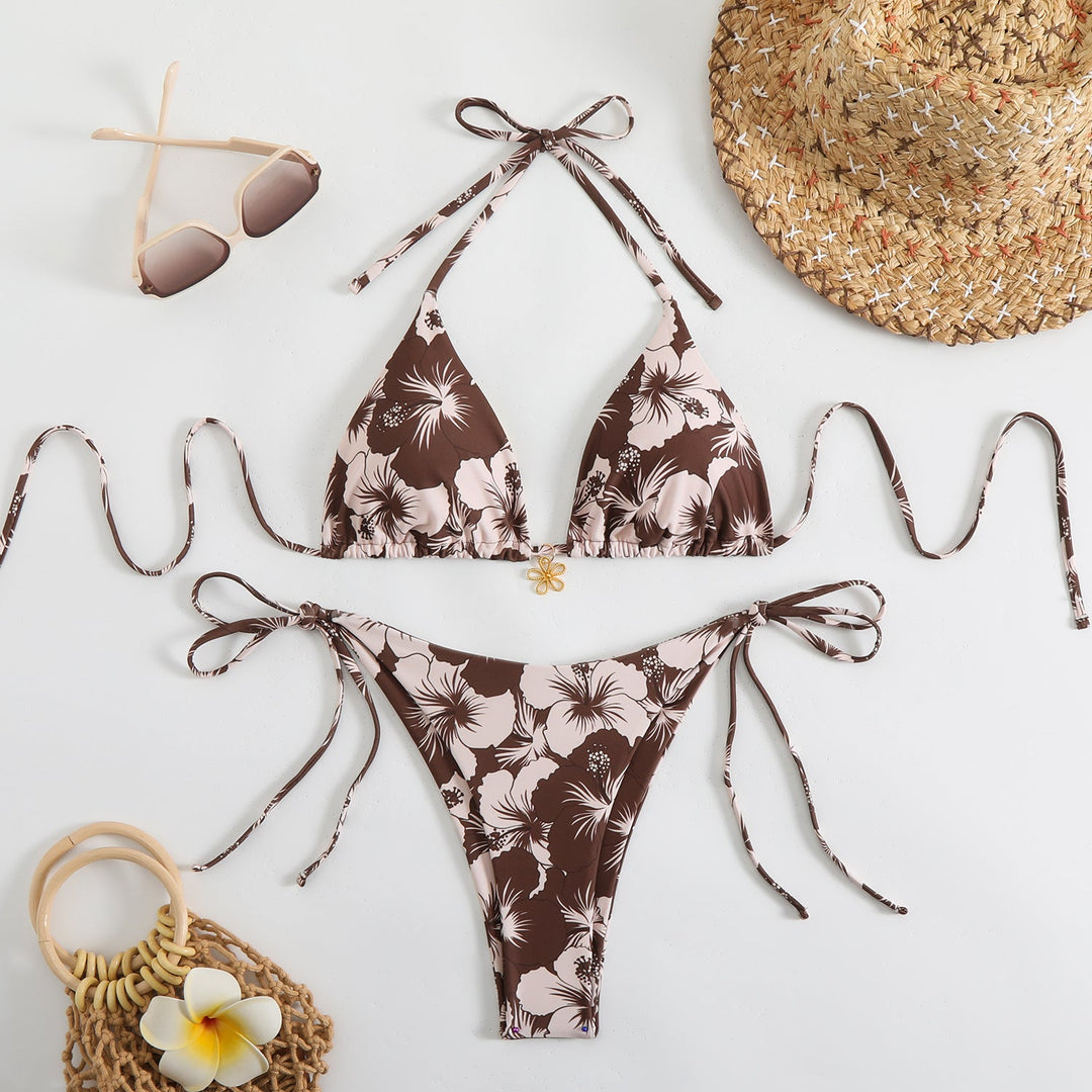 Damen Triangel-Bikini mit floralem Design und verstellbaren Trägern Drune