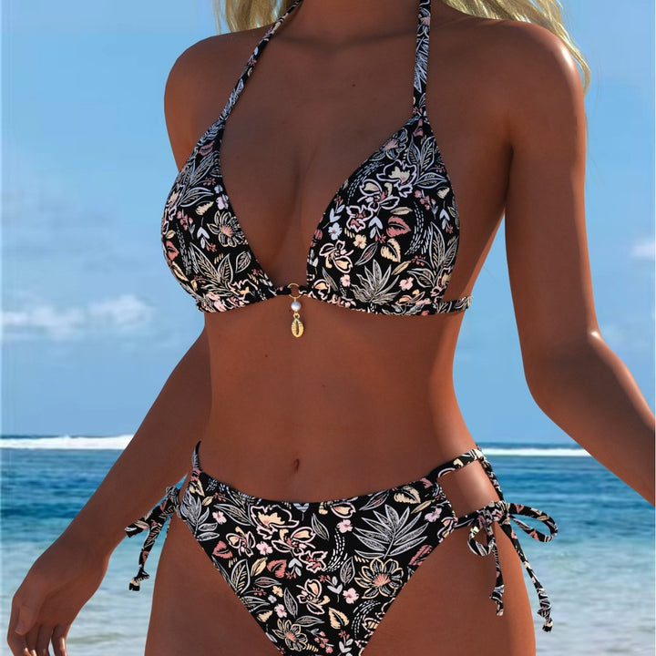 Damen Triangel-Bikini mit verspieltem Floral-Design und verstellbaren Bindebändern Drune