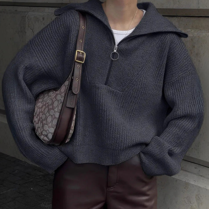 Damen Strickpullover mit Reißverschluss und lässigem Schnitt Drune