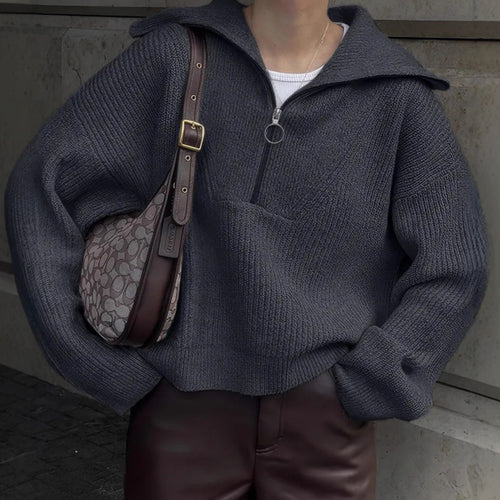 Damen Strickpullover mit Reißverschluss und lässigem Schnitt Drune