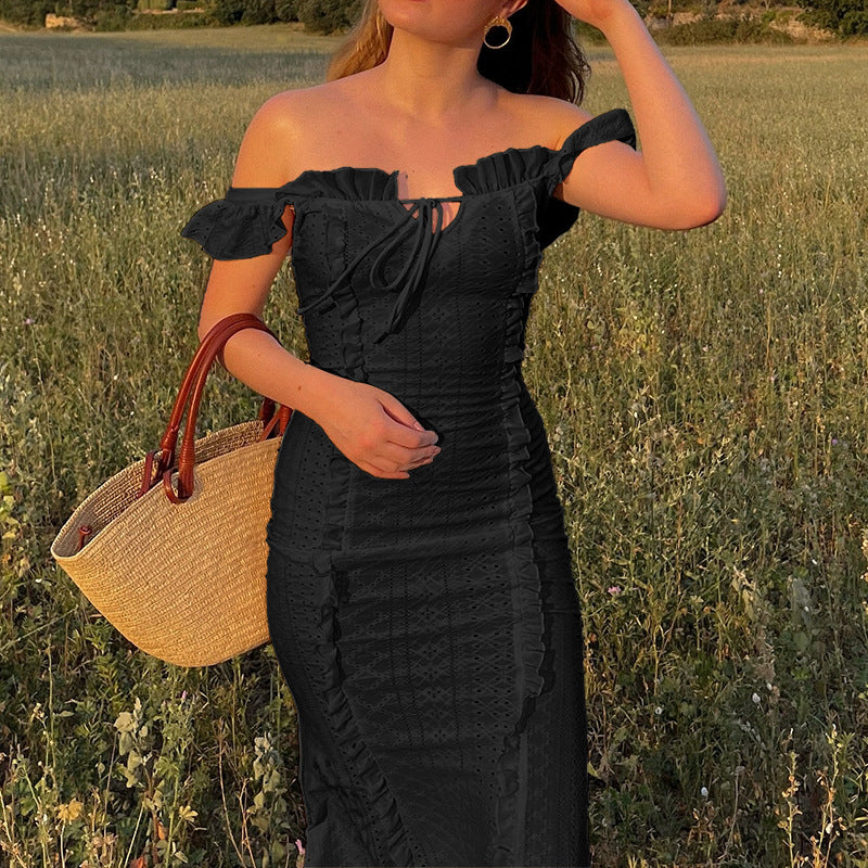 Damen Sommerliches Maxikleid mit Rüschendetails Drune