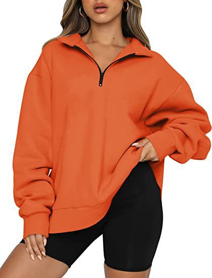 Damen Oversized Pullover mit kurzem Reißverschluss und lässigem Schnitt Drune