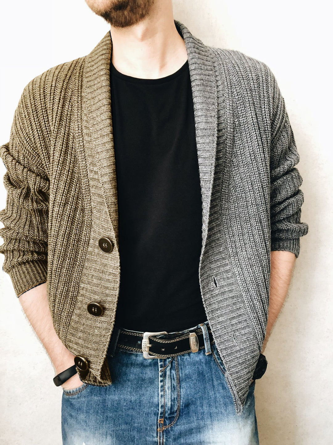 Herren Strickjacke mit strukturierter Oberfläche und modernen Knöpfen Drune