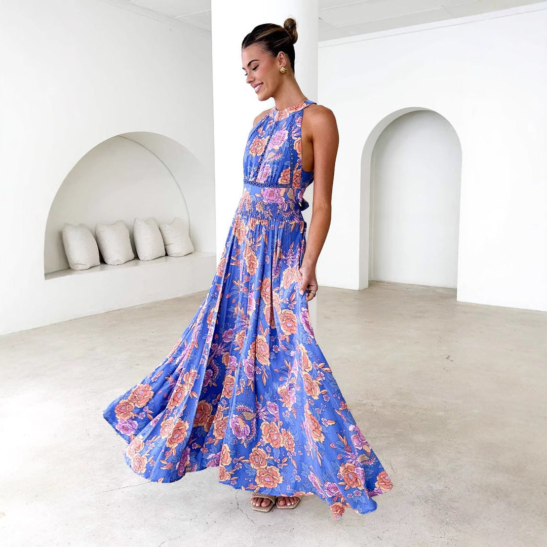 Damen Maxikleid mit elegantem floralem Design und schwingendem Rock Drune