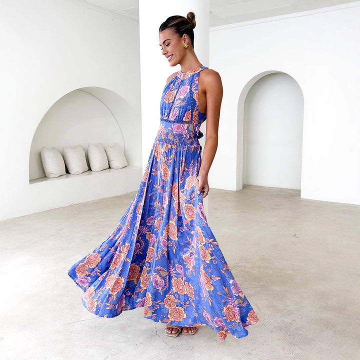 Damen Maxikleid mit elegantem floralem Design und schwingendem Rock Drune